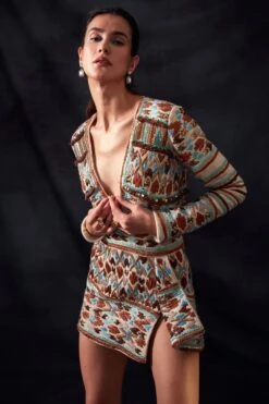 Nikita Mhaisalkar Off-white Hemp Short Dress With Embellishment -Inca Sales Store tt sf22 038 3