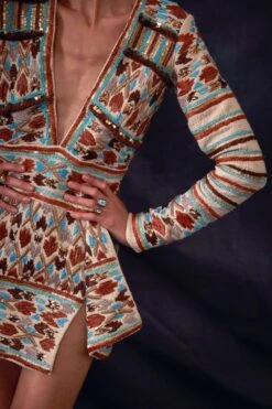 Nikita Mhaisalkar Off-white Hemp Short Dress With Embellishment -Inca Sales Store tt sf22 038 4