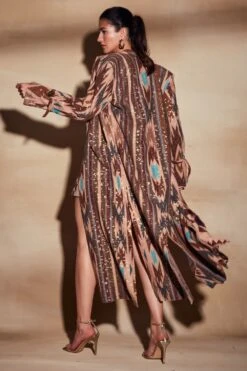 Nikita Mhaisalkar Tan Tapis Sheeted Halter Dress & Trench Coat -Inca Sales Store tt sf22 039 6