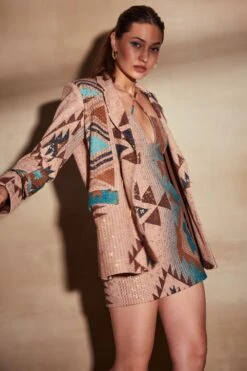 Nikita Mhaisalkar Turquoise Tapis Print Sheeted Jacket Set -Inca Sales Store tt sf22 053 3