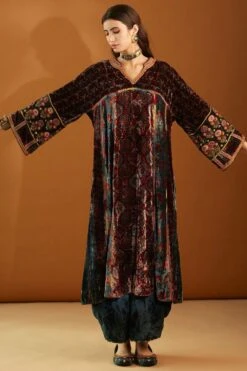 Sunira Designs Panelled Ajrak Hand Block Print Maroon Kurta -Inca Sales Store v2101b 2