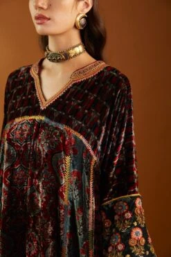 Sunira Designs Panelled Ajrak Hand Block Print Maroon Kurta -Inca Sales Store v2101b 3