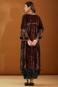 Sunira Designs Panelled Ajrak Hand Block Print Maroon Kurta -Inca Sales Store v2101b 4