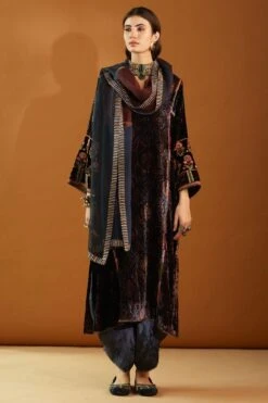 Sunira Designs Black Phiran Kurta With Embroidered Sleeves -Inca Sales Store v2103c 3