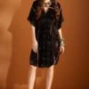 Sunira Designs Black Ajrak Hand-block Printed Velvet Kaftan