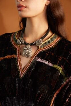 Sunira Designs Black Ajrak Hand-block Printed Velvet Kaftan -Inca Sales Store v2107c 4