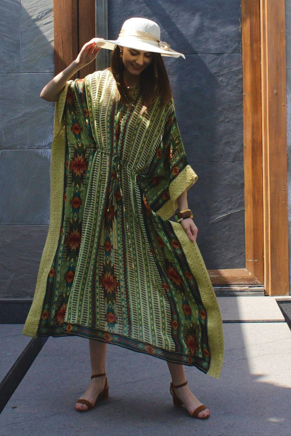 Varun Bahl Pret Printed Georgette Drawstring Kaftan 3 Varun Bahl Pret Printed Georgette Drawstring Kaftan