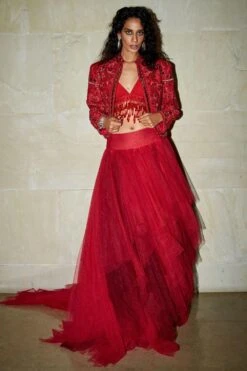Varun Bahl Rub Red Embellished Lehenga Jacket Set