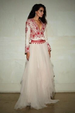 Varun Bahl Cameo Pink Tulle Skirt & Embroidered Jacket Set -Inca Sales Store vb1509 07 3