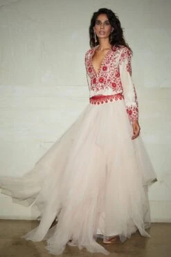 Varun Bahl Cameo Pink Tulle Skirt & Embroidered Jacket Set -Inca Sales Store vb1509 07 4