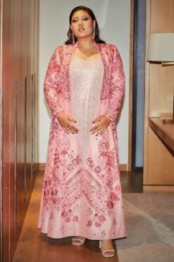 Varun Bahl Blush Pink Hand Embroidered Jacket & Sheeted Dress