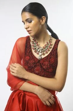 Varun Bahl Maroon Hand Embroidered Lehenga With Belt -Inca Sales Store vb dc 20 tb lh 11 3