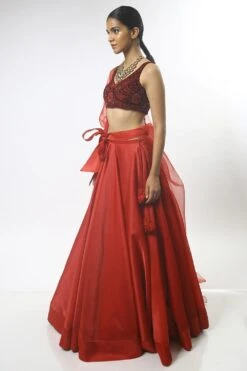 Varun Bahl Maroon Hand Embroidered Lehenga With Belt -Inca Sales Store vb dc 20 tb lh 11 4