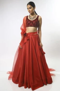 Varun Bahl Maroon Hand Embroidered Lehenga With Belt -Inca Sales Store vb dc 20 tb lh 11 5