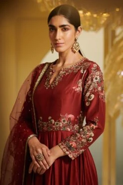 Varun Bahl Maroon Embroidered Anarkali Set -Inca Sales Store vbcw20k 023 4