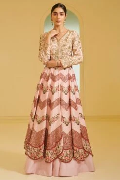 Varun Bahl Light Pink Chevron Kalidar Anarkali