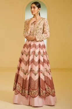 Varun Bahl Light Pink Chevron Kalidar Anarkali -Inca Sales Store vbcw20lh 024 3