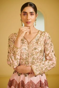 Varun Bahl Light Pink Chevron Kalidar Anarkali -Inca Sales Store vbcw20lh 024 5