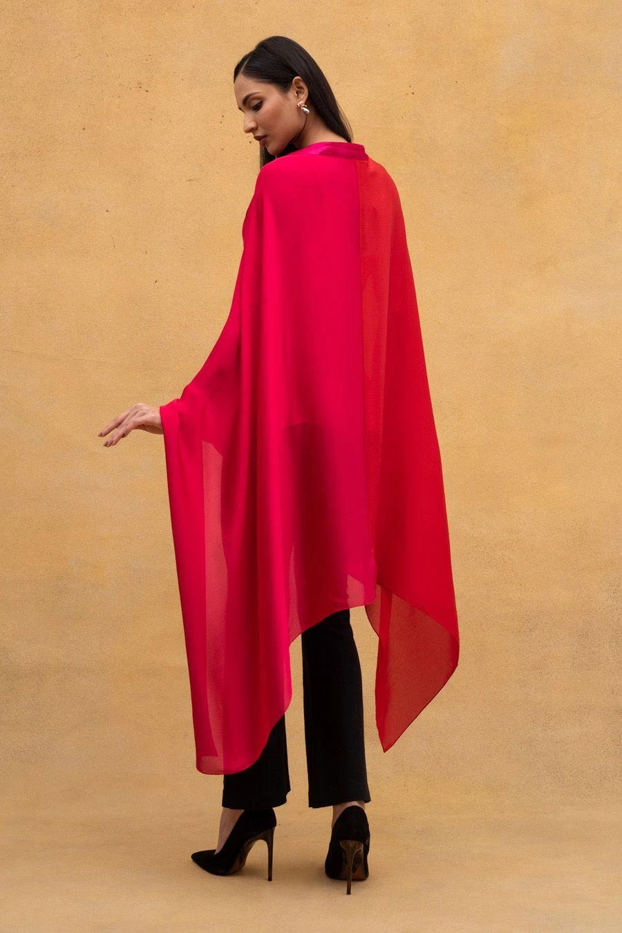 Amit Aggarwal Fuschia Ombre Panelled Cape With Belt 7 Amit Aggarwal Fuschia Ombre Panelled Cape With Belt - Image 5